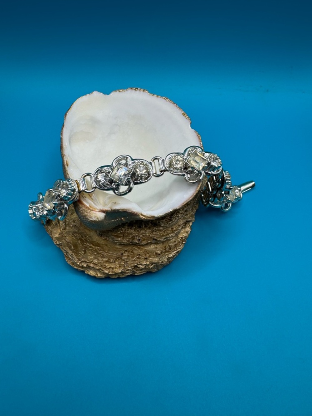 Vintage Silver Clear Crystal Link Bracelet